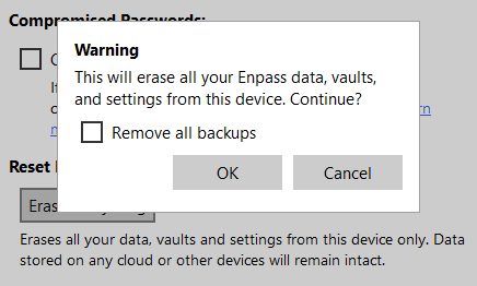 Erase Everything warning